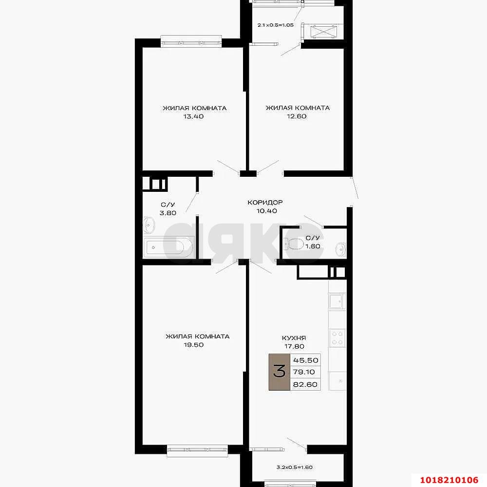 Фото №13: 3-комнатная квартира 85&nbsp;м², 7/24&nbsp;эт. - Краснодар, Прикубанский внутригородской округ, Круглик, жилой комплекс Сердце, мкр. Школьный, ул. Школьная, 1