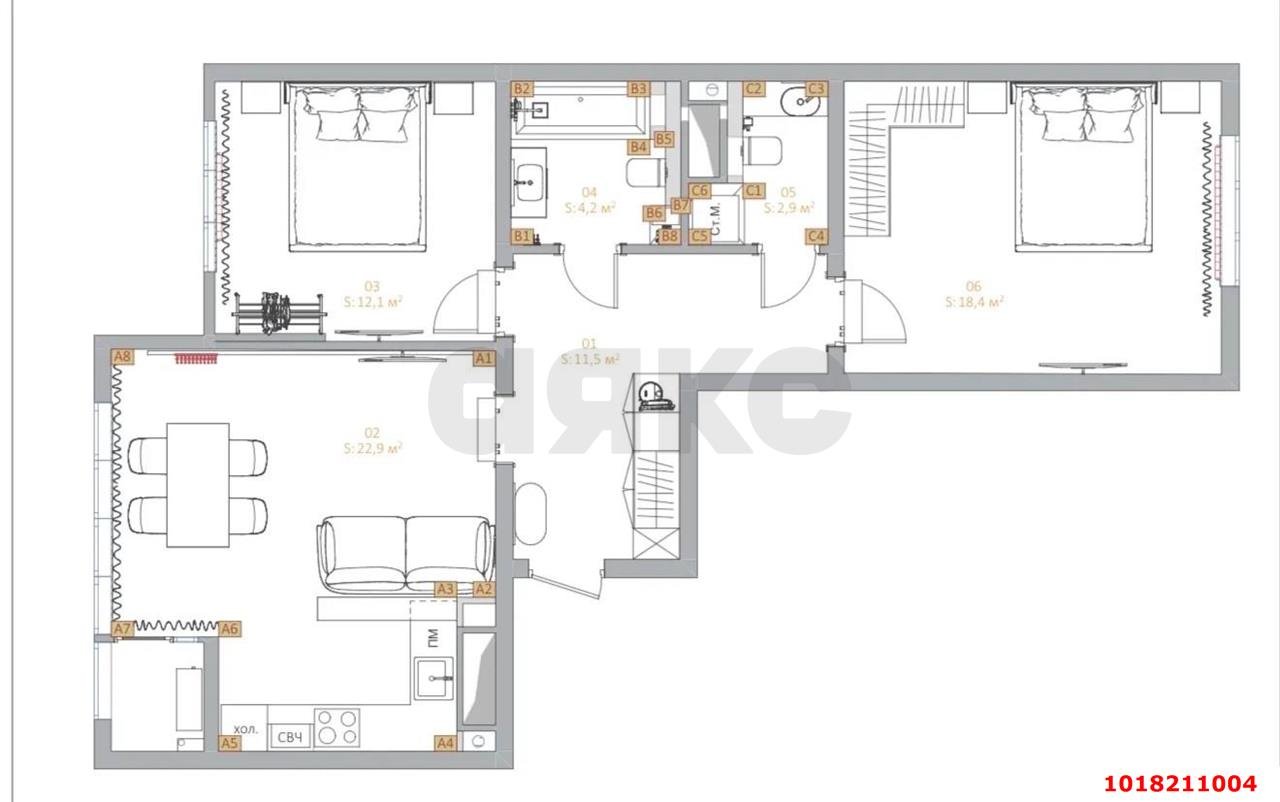Фото №21: 2-комнатная квартира 80&nbsp;м², 8/24&nbsp;эт. - Краснодар, Прикубанский внутригородской округ, Круглик, жилой комплекс Сердце, мкр. Школьный, ул. Школьная, 1