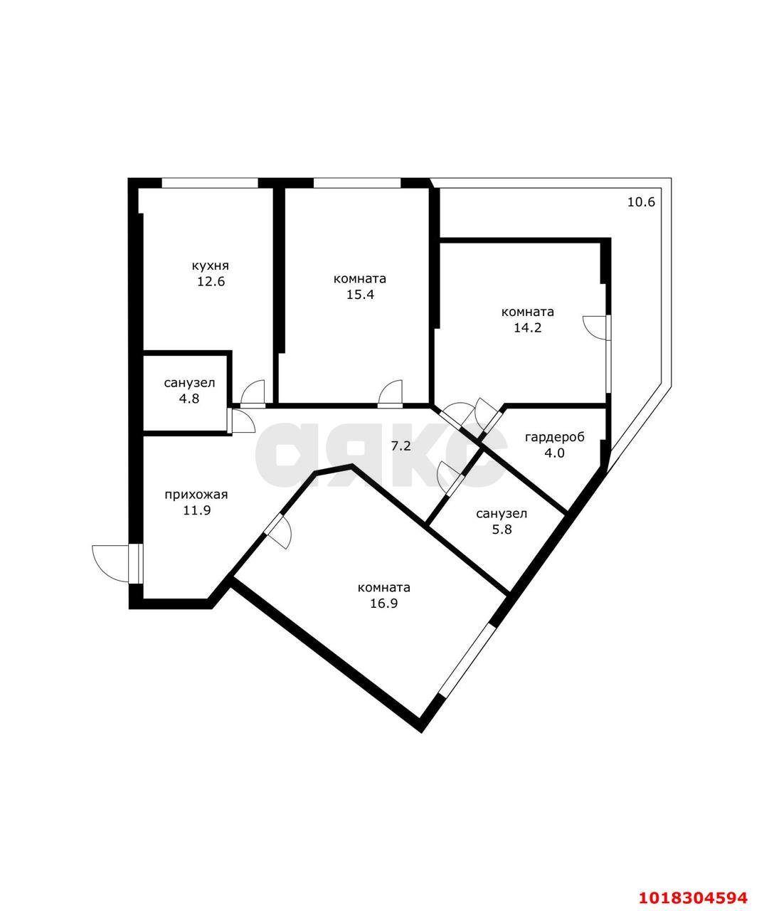 Фото №14: 3-комнатная квартира 100&nbsp;м², 9/10&nbsp;эт. - Краснодар, Прикубанский внутригородской округ, мкр. Музыкальный, ул. Агрохимическая, 136/1