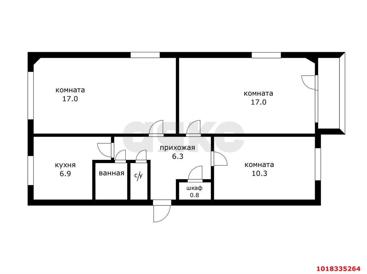 Фото №11: 3-комнатная квартира 64&nbsp;м², 5/5&nbsp;эт. - Краснодар, Прикубанский внутригородской округ, мкр. имени Н.И. Вавилова, ул. имени Калинина, 72