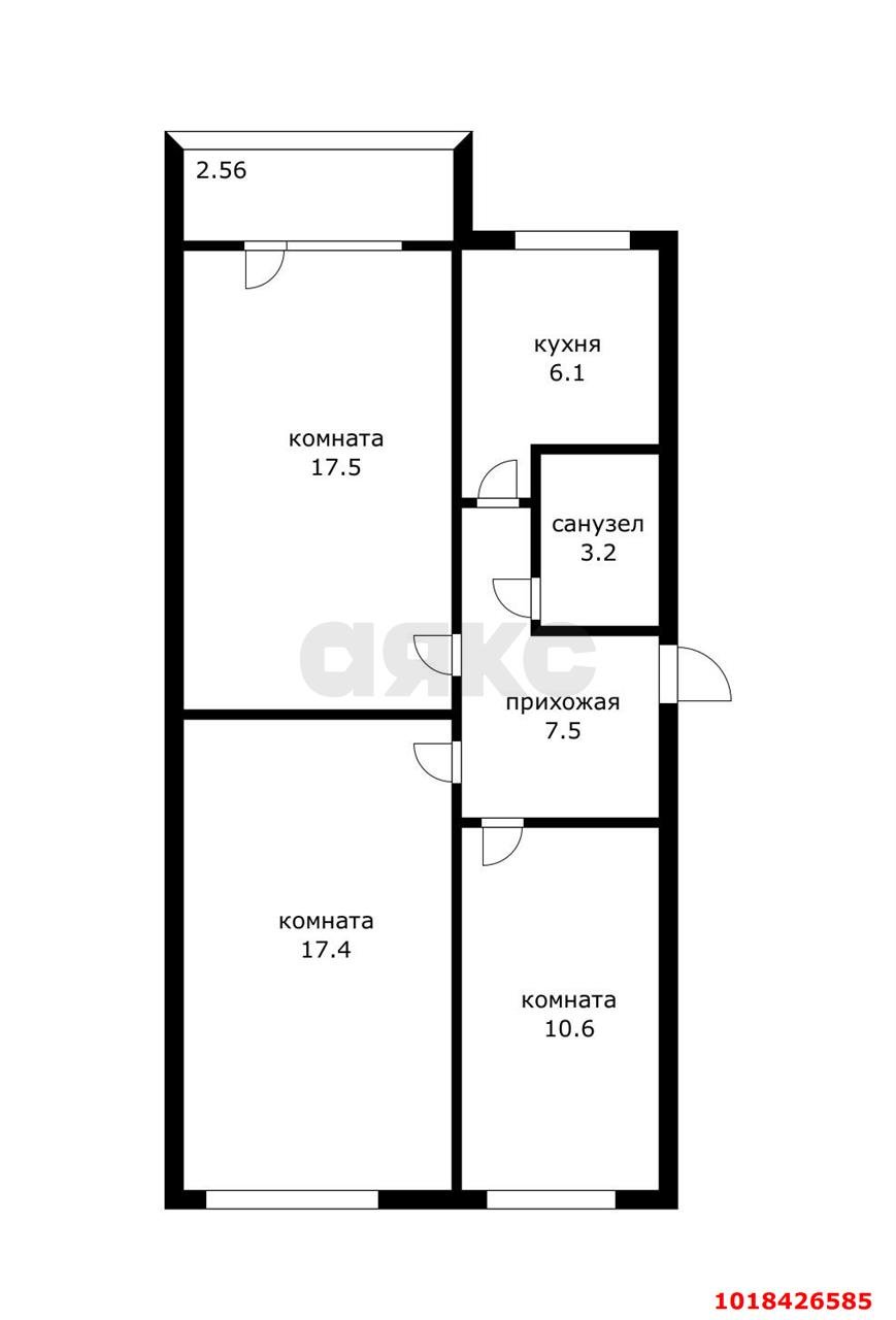Фото №12: 3-комнатная квартира 65&nbsp;м², 5/5&nbsp;эт. - Краснодар, Прикубанский внутригородской округ, мкр. Завод Измерительных Приборов, ул. Московская, 62