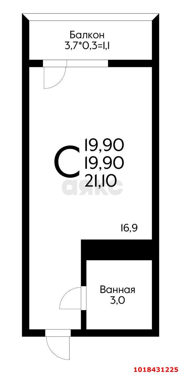 Фото №6: Студия 22&nbsp;м², 7/16&nbsp;эт. - Краснодар, Прикубанский внутригородской округ, имени Петра Метальникова, мкр. жилой комплекс Радуга, ул. Евгении Жигуленко, 7к2