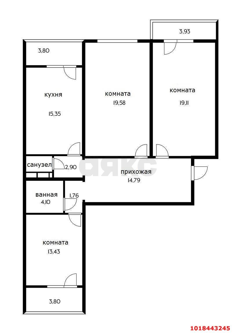 Фото №20: 3-комнатная квартира 91&nbsp;м², 10/14&nbsp;эт. - Краснодар, Западный внутригородской округ, мкр. Юбилейный, ул. Рождественская набережная, 51