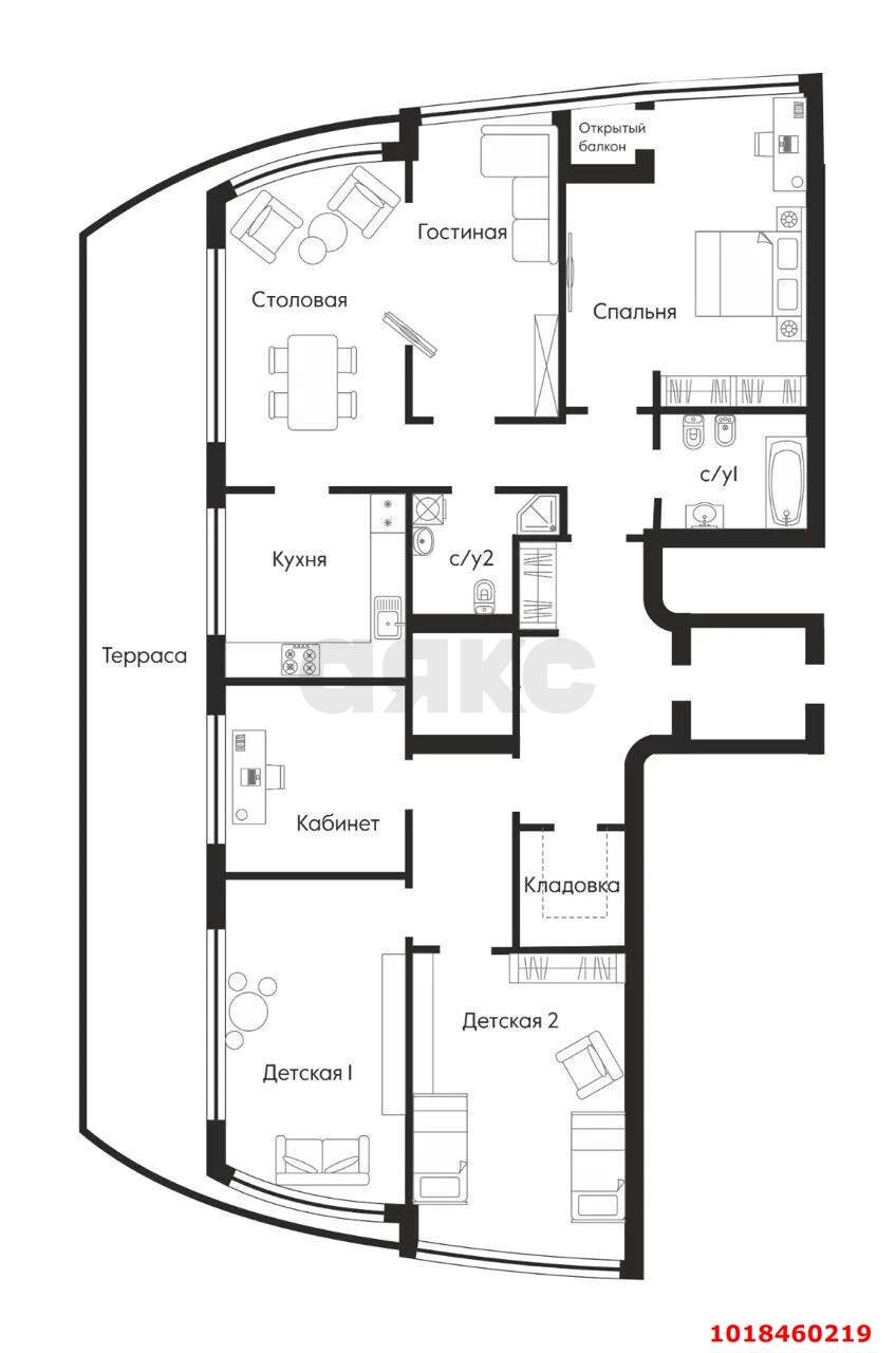 Фото №8: 4-комнатная квартира 200&nbsp;м², 22/23&nbsp;эт. - Краснодар, Западный внутригородской округ, ЖК Адмирал, мкр. Центральный, ул. Кубанская набережная, 39