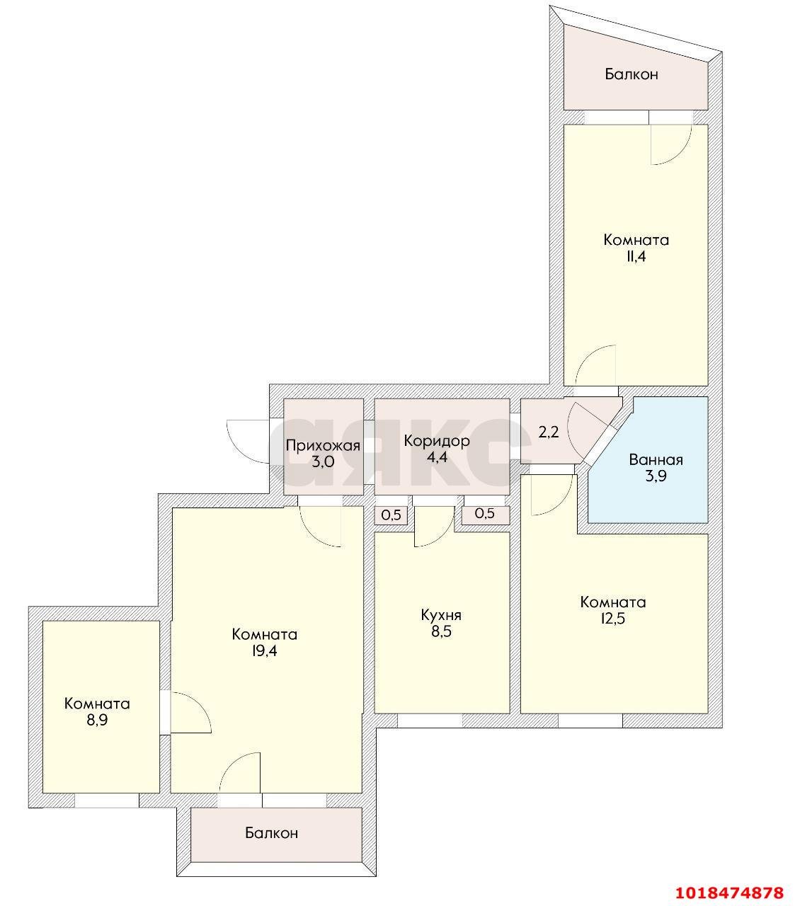 Фото №3: 4-комнатная квартира 83&nbsp;м², 8/12&nbsp;эт. - Краснодар, Карасунский внутригородской округ, мкр. Комсомольский, ул. Уральская, 182