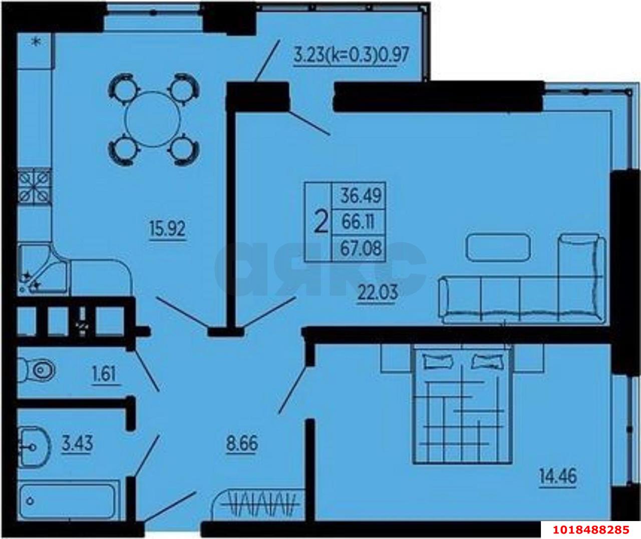 Фото №2: 2-комнатная квартира 74&nbsp;м², 6/24&nbsp;эт. - Краснодар, Карасунский внутригородской округ, Хлопчато-бумажный Комбинат, мкр. жилой комплекс Галактика, ул. Уральская, 71к1