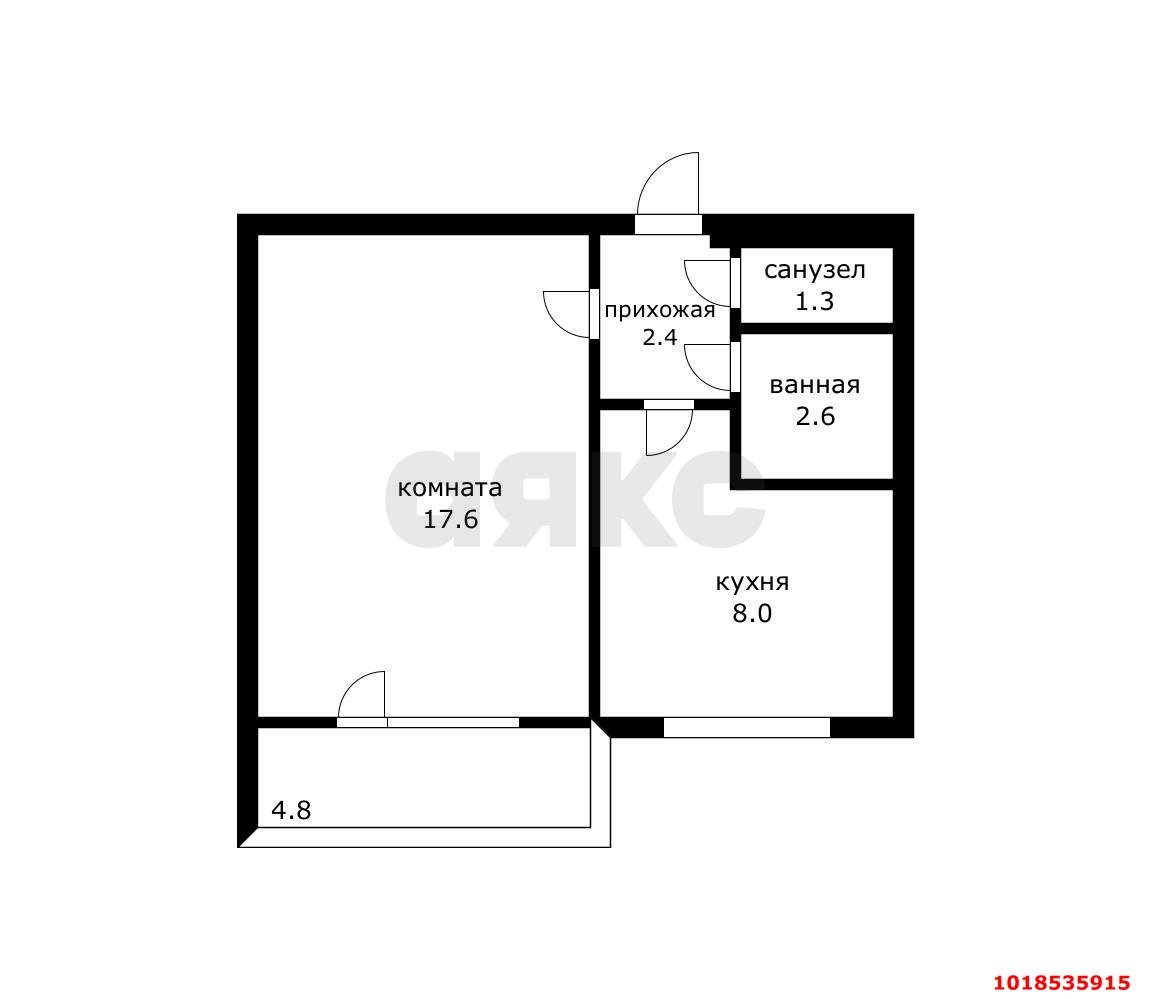 Фото №8: 1-комнатная квартира 36&nbsp;м², 10/10&nbsp;эт. - Краснодар, Западный внутригородской округ, мкр. Юбилейный, пр-кт Чекистов, 13