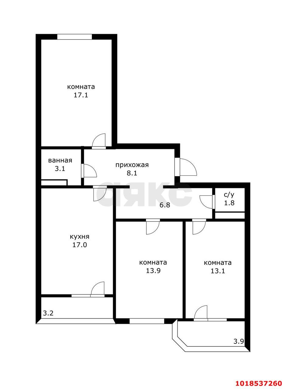 Фото №8: 3-комнатная квартира 80&nbsp;м², 12/12&nbsp;эт. - Краснодар, Карасунский внутригородской округ, мкр. Почтовый, ул. имени Валерия Гассия, 4/1