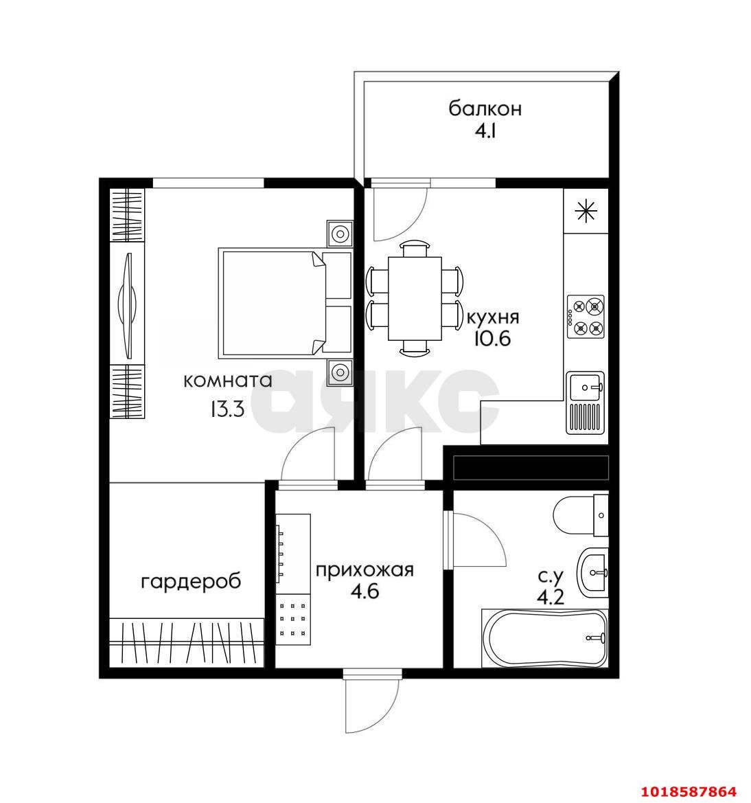 Фото №9: 1-комнатная квартира 36&nbsp;м², 17/24&nbsp;эт. - Краснодар, Прикубанский внутригородской округ, мкр. жилой комплекс Отражение, ул. Конгрессная, 41к1
