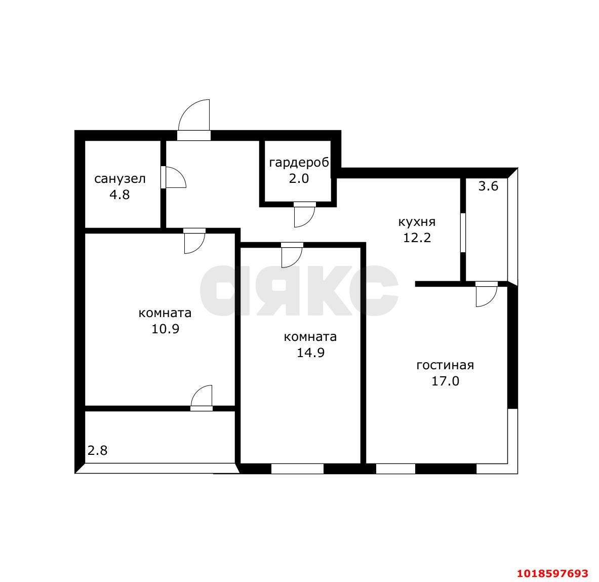 Фото №13: 3-комнатная квартира 70&nbsp;м², 4/16&nbsp;эт. - Краснодар, Прикубанский внутригородской округ, мкр. жилой комплекс Самолёт-4, ул. Ивана Беличенко, 95к1