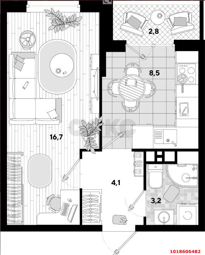 Фото №13: 1-комнатная квартира 35&nbsp;м², 4/16&nbsp;эт. - Краснодар, Прикубанский внутригородской округ, мкр. жилой комплекс Самолёт-2, ул. Западный Обход, 57