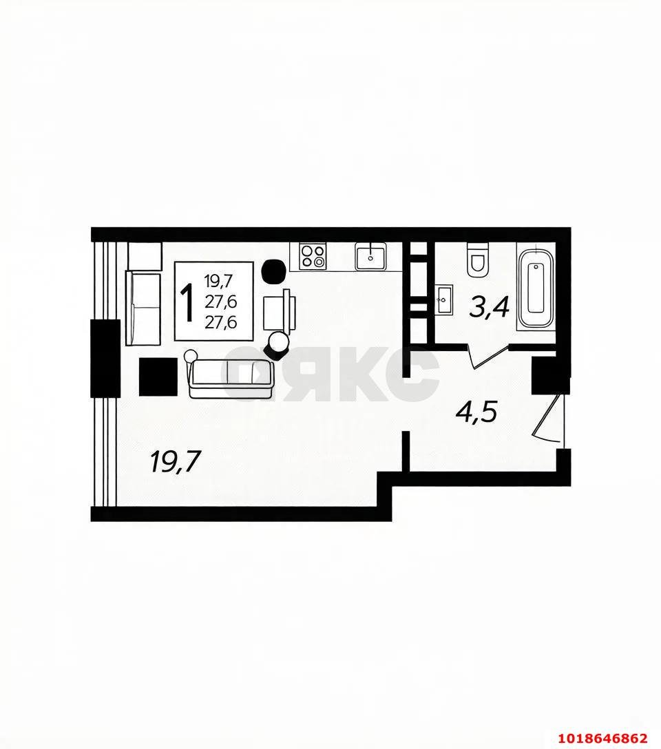 Фото №17: Студия 27&nbsp;м², 9/15&nbsp;эт. - Краснодар, Карасунский внутригородской округ, Хлопчато-бумажный Комбинат, мкр. жилой комплекс Гранд Пэлэс, ул. Уральская, 75/6