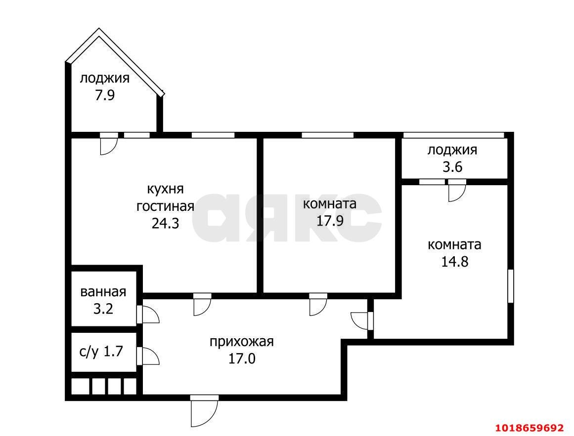 Фото №10: 3-комнатная квартира 85&nbsp;м², 15/25&nbsp;эт. - Краснодар, Прикубанский внутригородской округ, Фестивальный, Отделение № 1 совхоза Солнечный, мкр. ЖК Седьмой Континент, ул. Совхозная, 1к3
