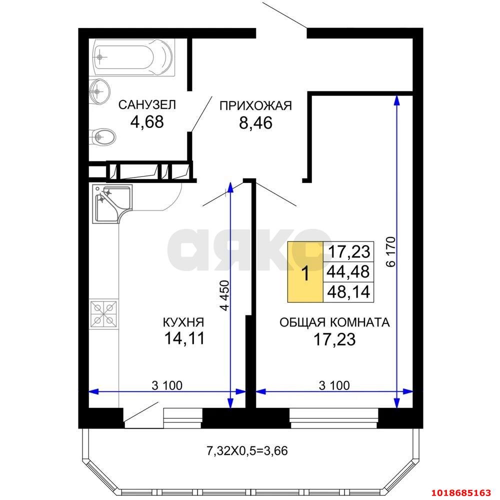 Фото №15: 1-комнатная квартира 51&nbsp;м², 17/19&nbsp;эт. - Краснодар, Прикубанский внутригородской округ, имени Петра Метальникова, мкр. ЖК Лучший, ул. Ростовское шоссе, 30/6к2