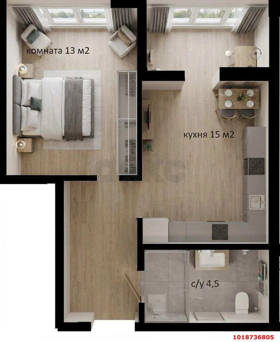 Фото №13: 1-комнатная квартира 38&nbsp;м², 5/19&nbsp;эт. - Краснодар, Прикубанский внутригородской округ, мкр. жилой комплекс Народные Кварталы, ул. Народная, 54лит22