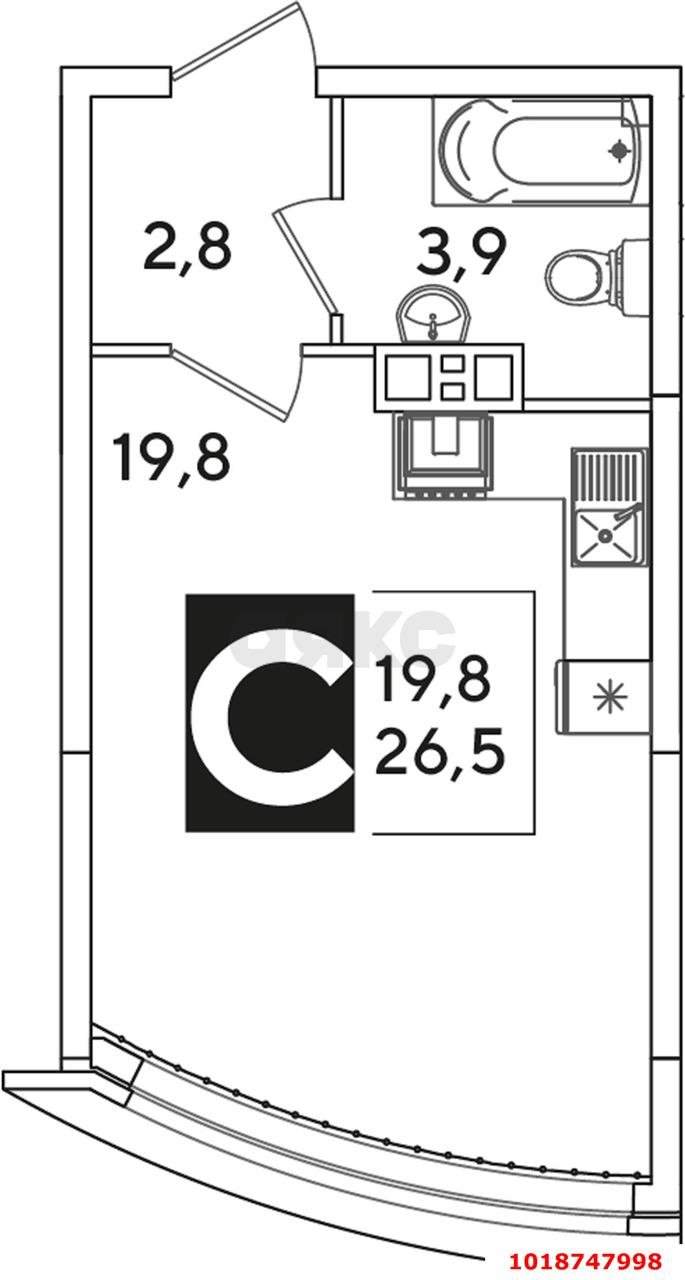 Фото №8: Студия 26&nbsp;м², 2/16&nbsp;эт. - Краснодар, Прикубанский внутригородской округ, мкр. ЖК Самолёт-6