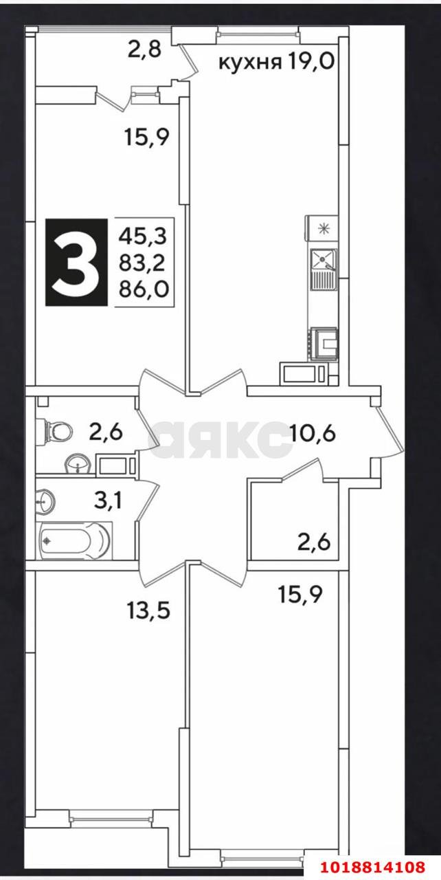 Фото №17: 3-комнатная квартира 86&nbsp;м², 13/16&nbsp;эт. - Краснодар, Прикубанский внутригородской округ, ЖК Самолёт-6, мкр. ЖК Самолет 6, ул. Ивана Беличенко, 92к2