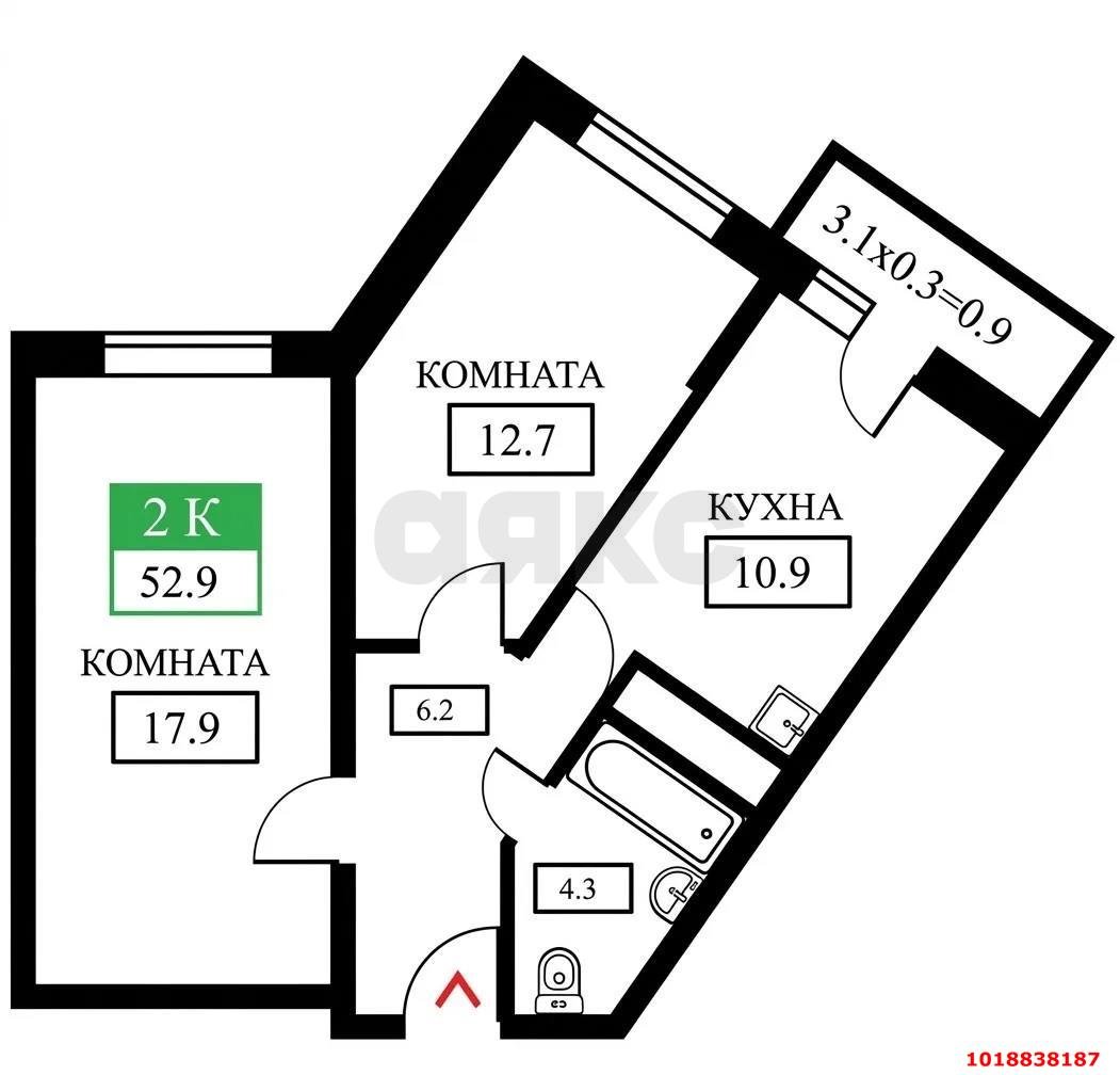 Фото №6: 2-комнатная квартира 56&nbsp;м², 23/24&nbsp;эт. - Краснодар, Прикубанский внутригородской округ, мкр. жилой комплекс Свобода, ул. Домбайская, 55к6