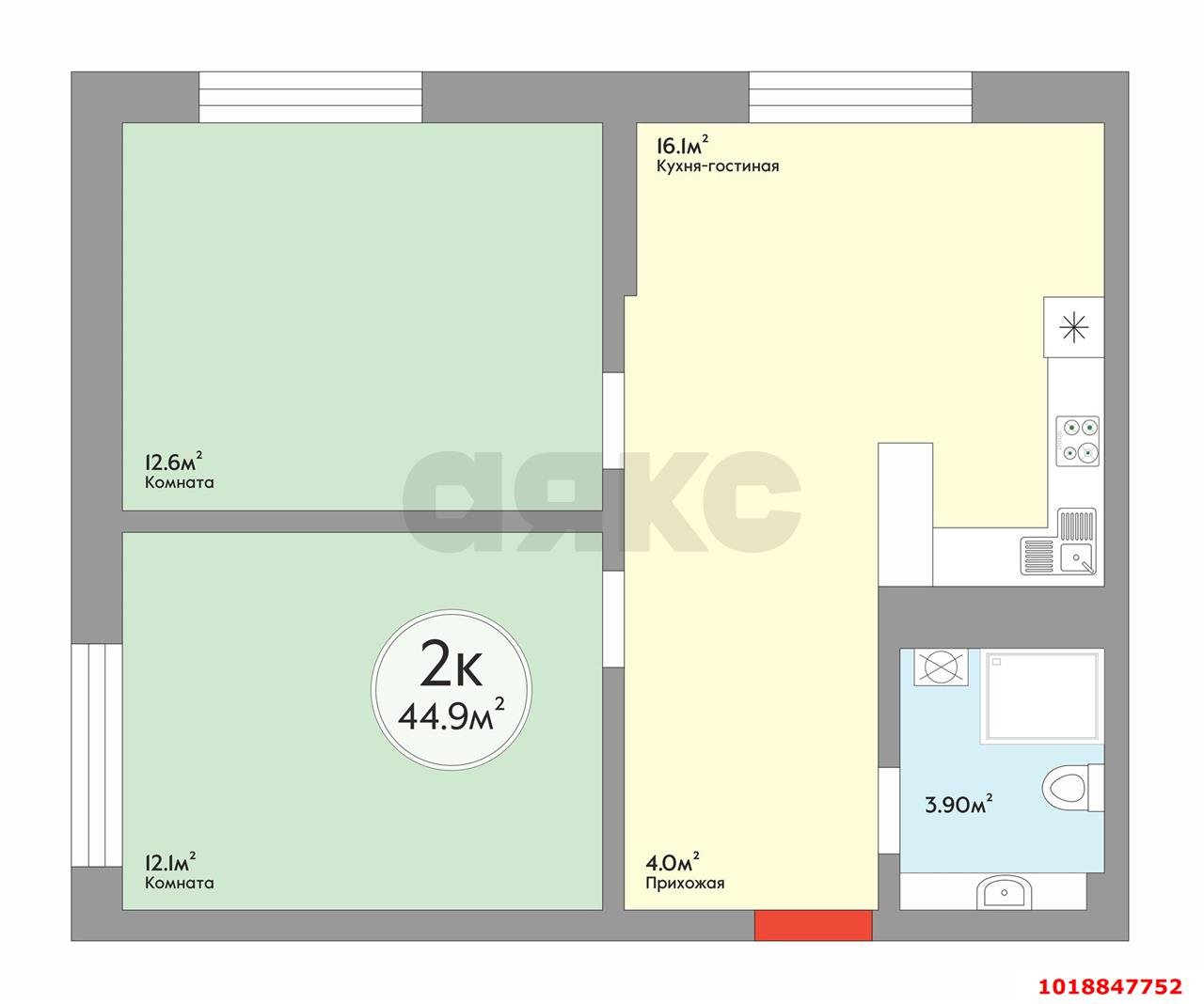 Фото №13: 2-комнатная квартира 50&nbsp;м², 13/17&nbsp;эт. - Краснодар, Прикубанский внутригородской округ, мкр. жилой комплекс Самолёт, ул. Западный Обход, 39/2к3