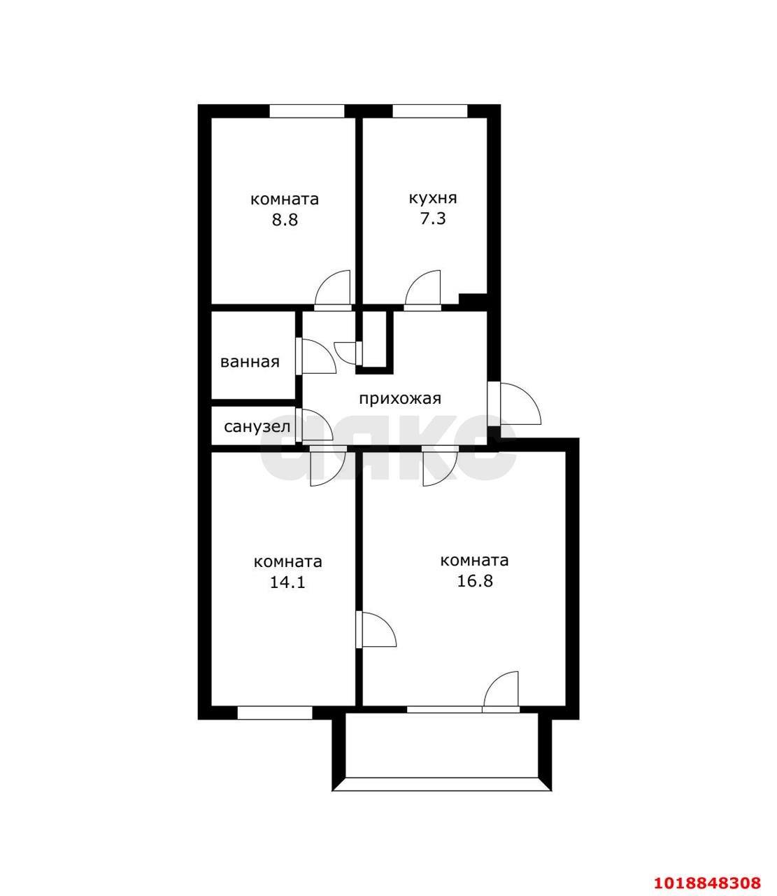 Фото №4: 3-комнатная квартира 60&nbsp;м², 2/5&nbsp;эт. - Краснодар, Прикубанский внутригородской округ, мкр. Славянский, ул. Красных Партизан, 75