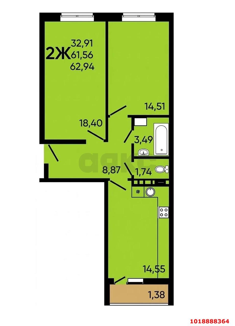 Фото №8: 2-комнатная квартира 65&nbsp;м², 3/8&nbsp;эт. - Краснодар, Прикубанский внутригородской округ, мкр. жилой комплекс Краски, ул. Краеведа Соловьёва, 6к5