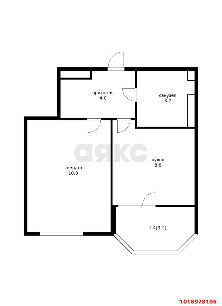 Фото №12: 1-комнатная квартира 30&nbsp;м², 8/9&nbsp;эт. - Краснодар, Прикубанский внутригородской округ, мкр. жилой комплекс Спортивная Деревня, ул. имени Генерала Корнилова, 18