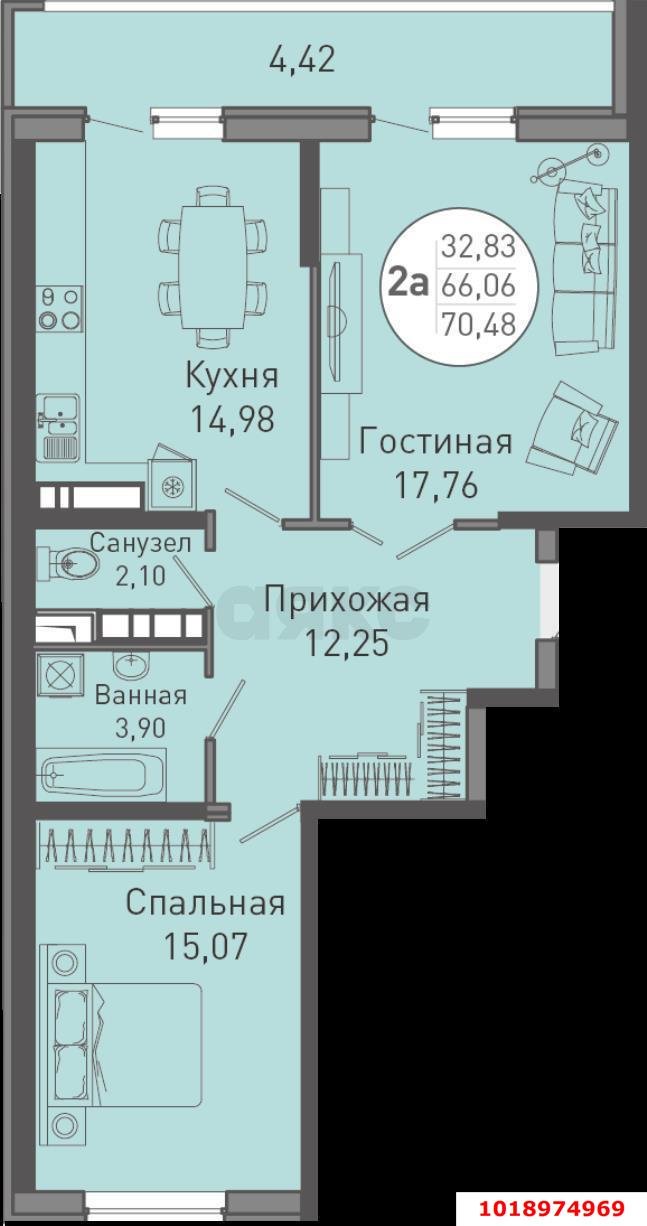 Фото №16: 2-комнатная квартира 75&nbsp;м², 5/20&nbsp;эт. - Краснодар, Прикубанский внутригородской округ, Авиагородок, мкр. ЖК На Стахановской, ул. Стахановская, 1/5