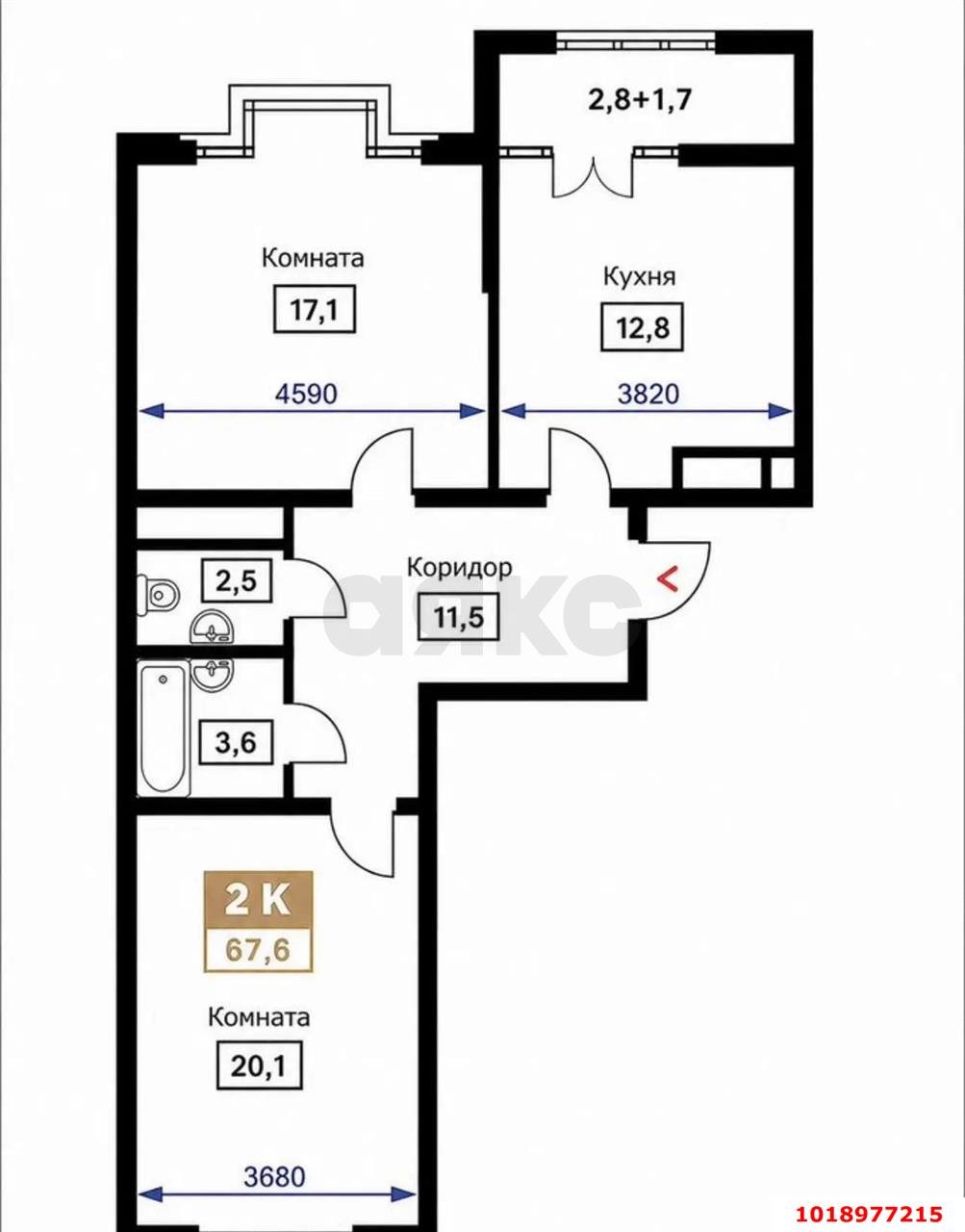 Фото №13: 2-комнатная квартира 67&nbsp;м², 11/25&nbsp;эт. - Краснодар, Прикубанский внутригородской округ, Круглик, жилой комплекс Сердце, мкр. Школьный, ул. Школьная, 1