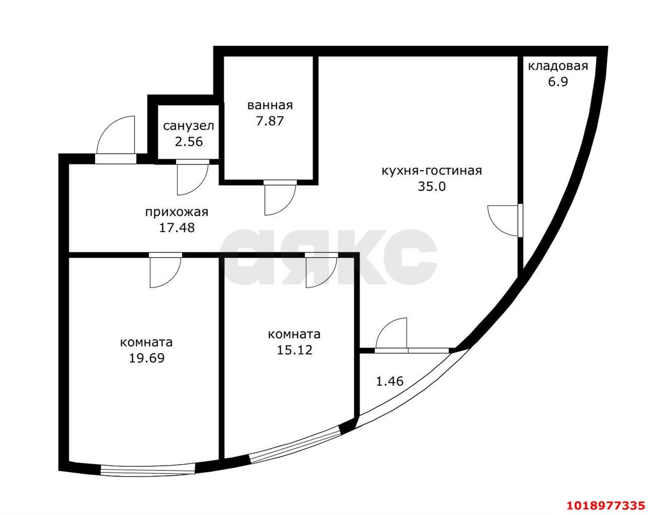 Фото №12: 3-комнатная квартира 105&nbsp;м², 6/24&nbsp;эт. - Краснодар, Западный внутригородской округ, ЖК Адмирал, мкр. Центральный, ул. Кубанская набережная, 39