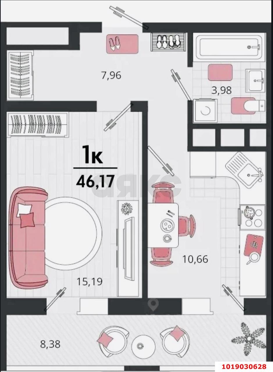 Фото №8: 1-комнатная квартира 46&nbsp;м², 10/18&nbsp;эт. - Знаменский, Карасунский внутригородской округ, мкр. Родные Просторы, ул. Природная, 10Бк5
