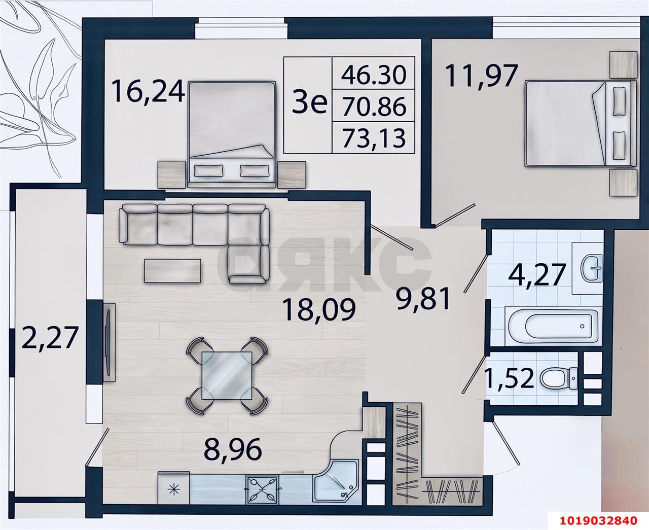 Фото №10: 3-комнатная квартира 73&nbsp;м², 1/9&nbsp;эт. - Знаменский, Карасунский внутригородской округ, мкр. Родные Просторы, ул. Природная, 10Бк1