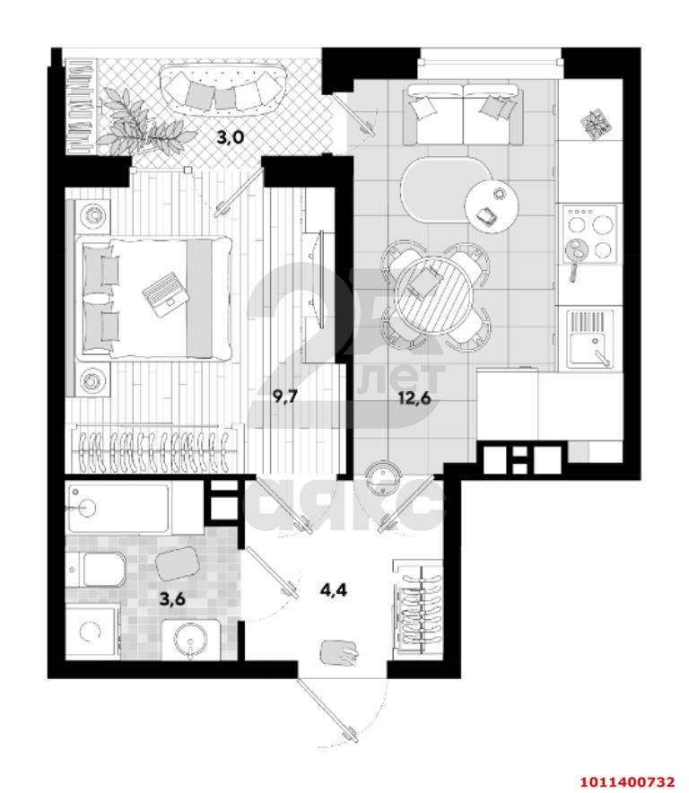 Фото №6: 1-комнатная квартира 34 м² - Краснодар, жилой комплекс Самолёт-2, ул. Западный Обход, 57