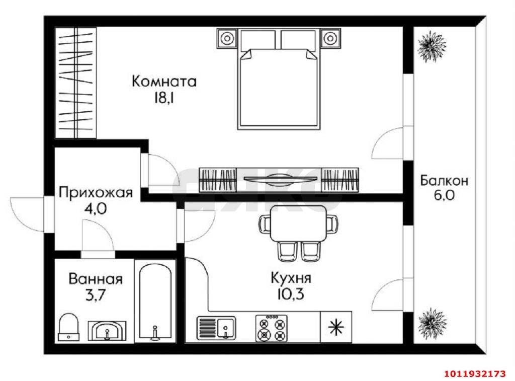 Фото №4: 1-комнатная квартира 42 м² - Краснодар, Музыкальный, ул. Рахманинова, 32