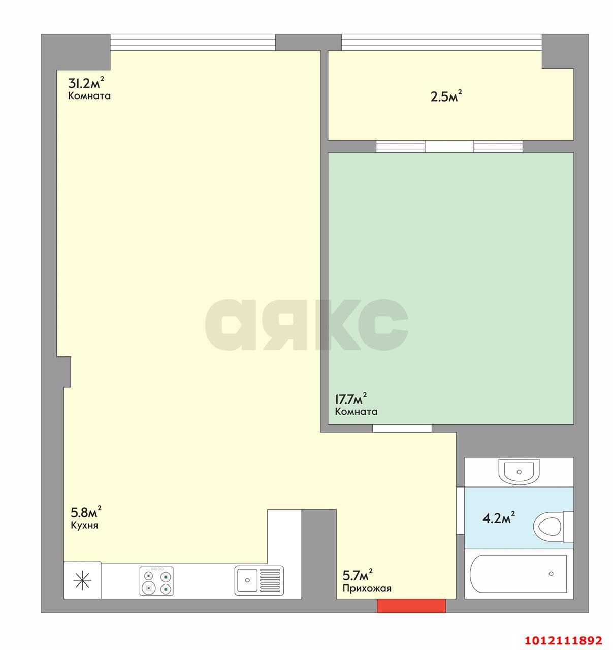 Фото №2: 2-комнатная квартира 70&nbsp;м², 5/15&nbsp;эт. - Краснодар, Прикубанский внутригородской округ, мкр. Завод Измерительных Приборов, ул. Московская, 40