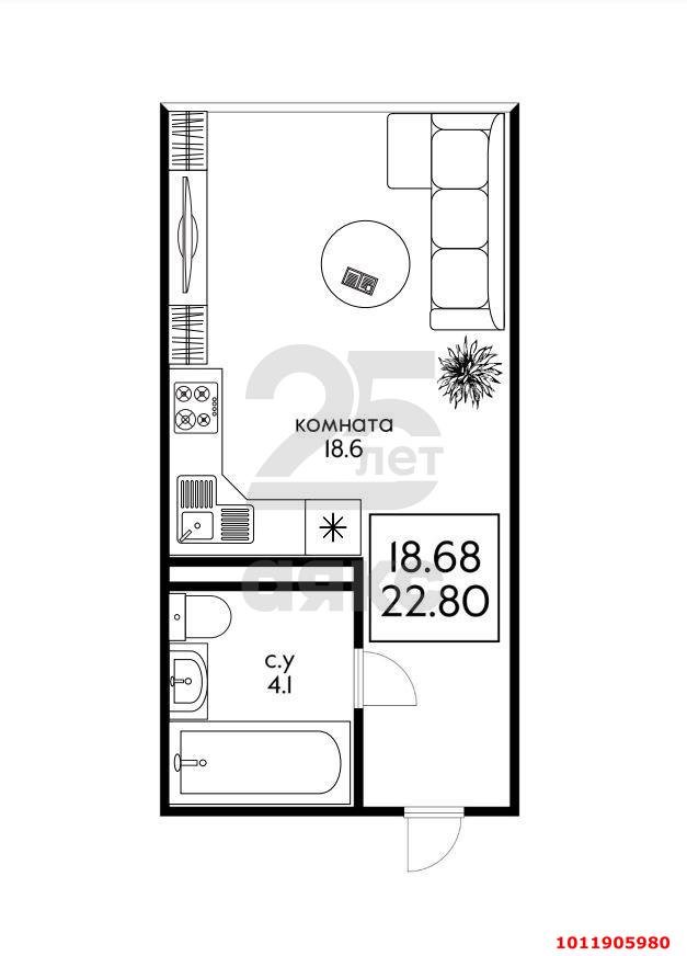 Фото №5: Студия 22 м² - Краснодар, Черёмушки, ул. Обрывная, 132/1к4