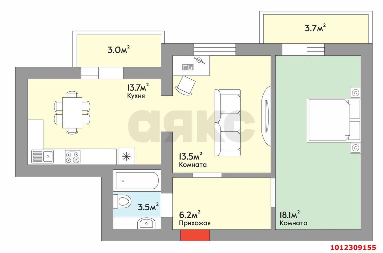 Фото №18: 2-комнатная квартира 57&nbsp;м², 2/6&nbsp;эт. - Новая Адыгея, мкр. жилой комплекс Золотая линия 2, ул. Бжегокайская, 25к1