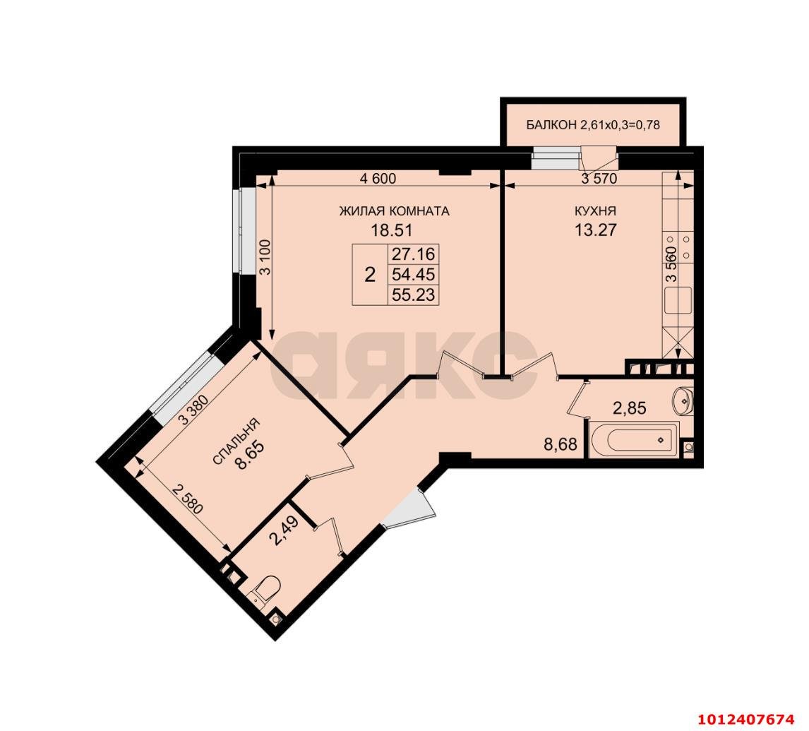 Фото №3: 2-комнатная квартира 57&nbsp;м², 4/5&nbsp;эт. - Южный, мкр. жилой комплекс История, ул. Казачья, 2к1