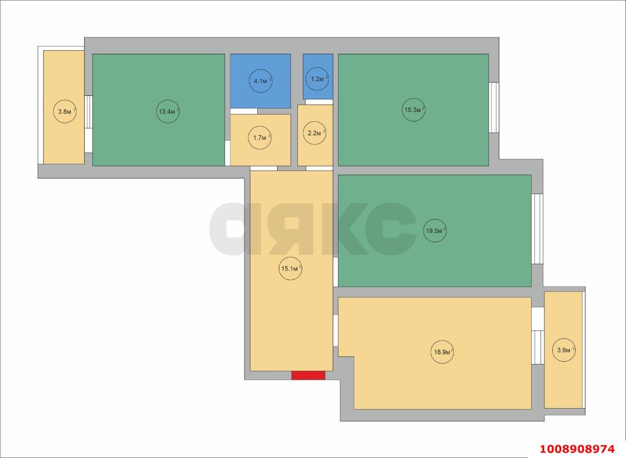 Фото №9: 3-комнатная квартира 102&nbsp;м², 15/16&nbsp;эт. - Краснодар, Центральный внутригородской округ, Дубинка, мкр. Черёмушки, пер. Лунный, 16