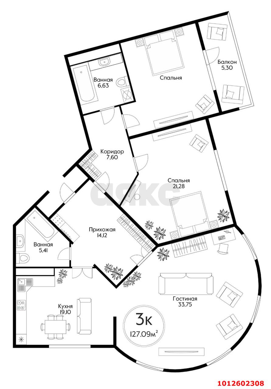 Фото №2: 3-комнатная квартира 129 м² - Краснодар, жилой комплекс Аврора, ул. имени Дзержинского, 95