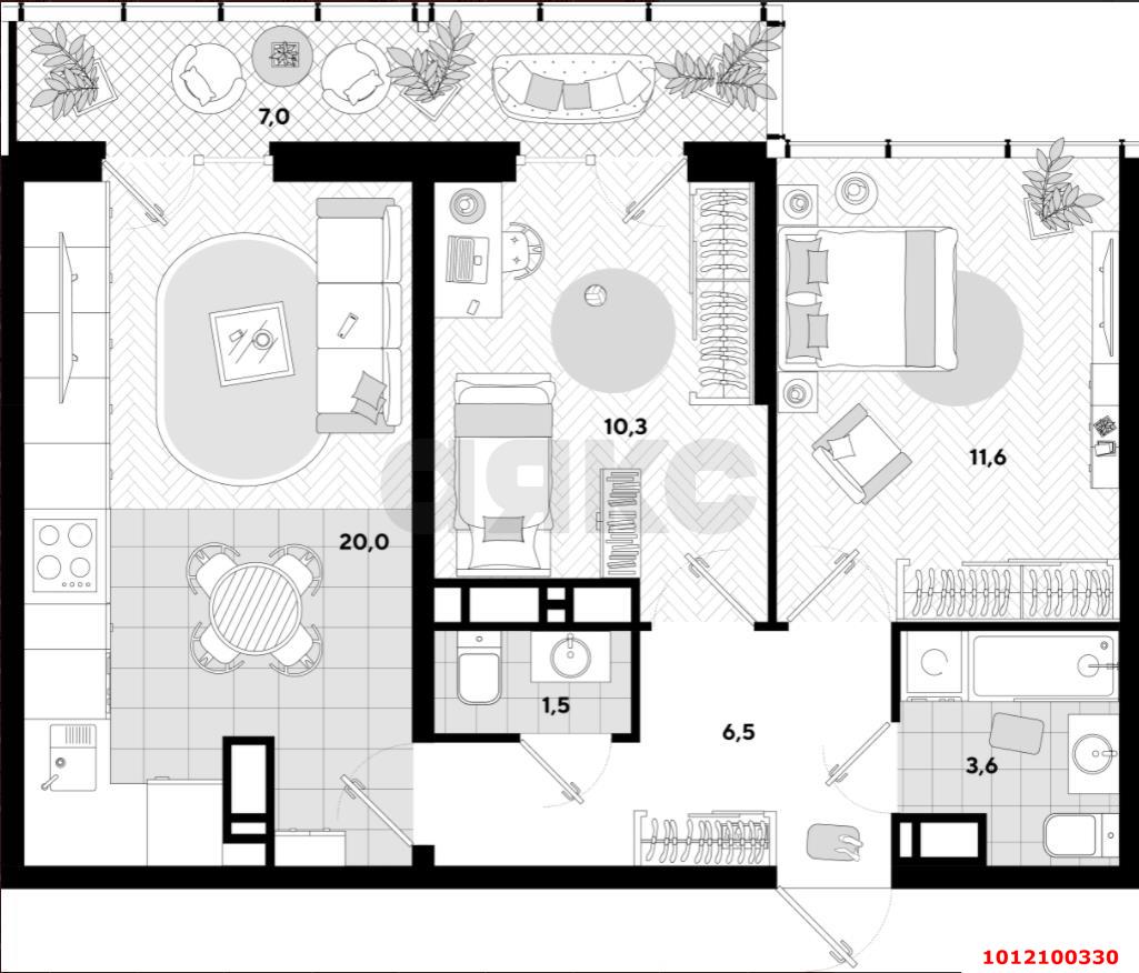 Фото №3: 2-комнатная квартира 59 м² - Краснодар, Парк Победы, ул. Героя Пешкова, 14