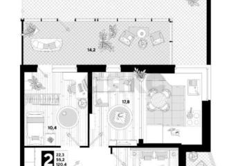 Фото №1: 2-комнатная квартира 120&nbsp;м², 2/20&nbsp;эт. - Краснодар, мкр. жилой комплекс Самолёт-4, ул. Ивана Беличенко, 95к1