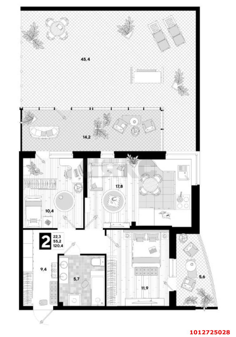 Фото №1: 2-комнатная квартира 55&nbsp;м², 2/20&nbsp;эт. - Краснодар, Прикубанский внутригородской округ, мкр. жилой комплекс Самолёт-4, ул. Ивана Беличенко, 95к1