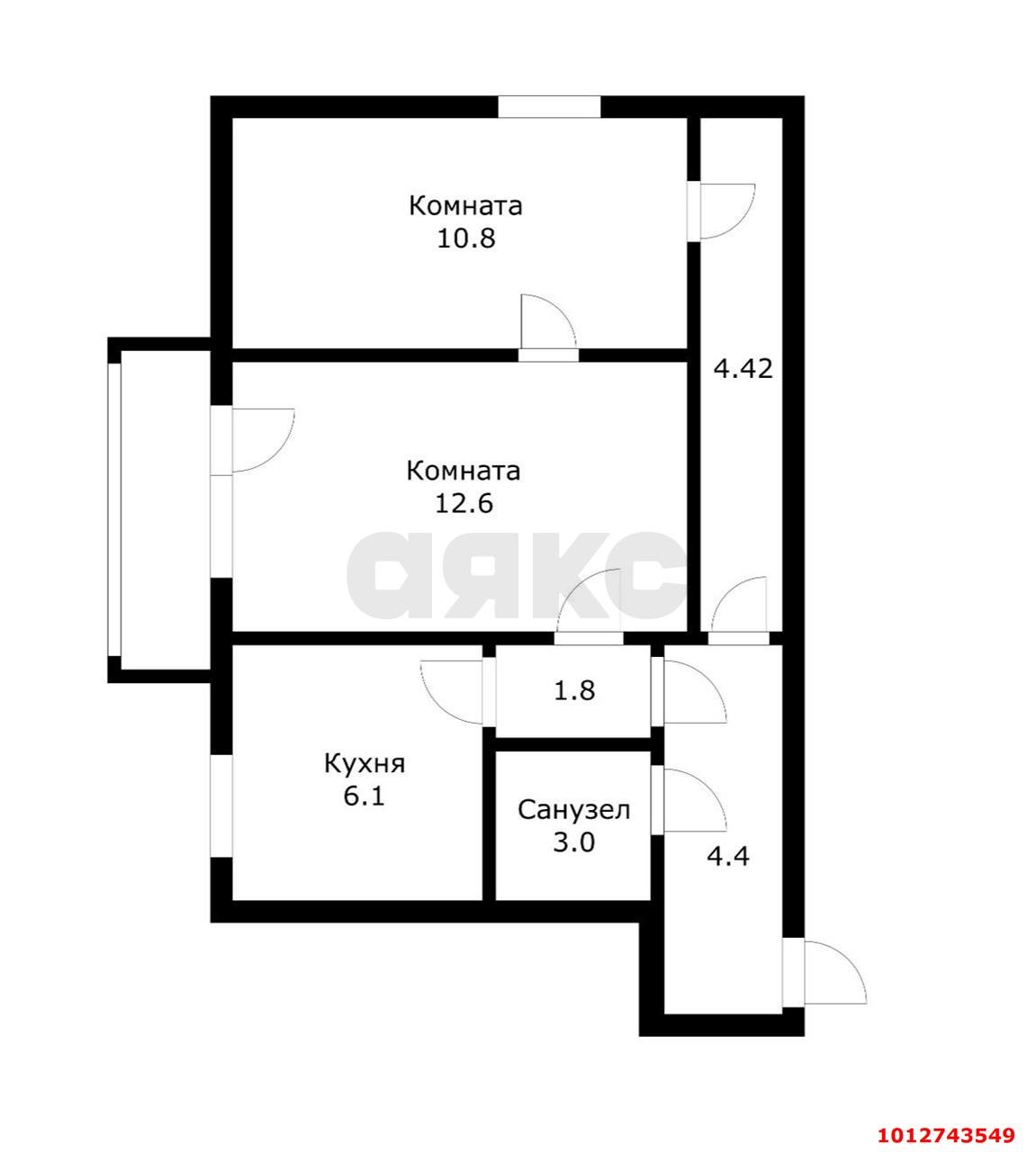 Фото №2: 2-комнатная квартира 44 м² - Краснодар, Хлопчато-бумажный Комбинат, ул. Бородина, 20