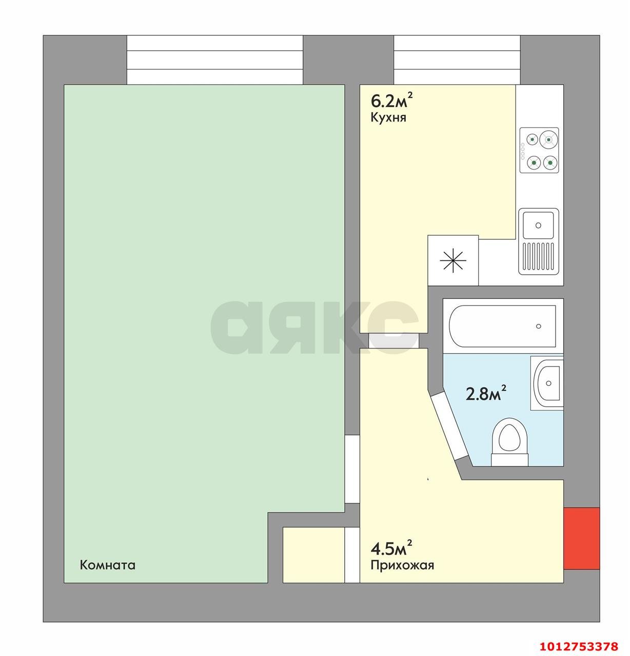 Фото №12: 1-комнатная квартира 30 м² - Краснодар, Центральный, ул. Коммунаров, 209