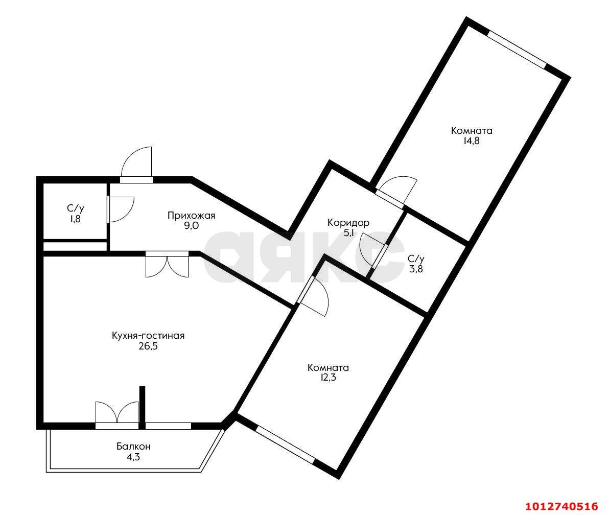 Фото №8: 3-комнатная квартира 78 м² - Краснодар, жилой комплекс Свобода, ул. Домбайская, 55к6