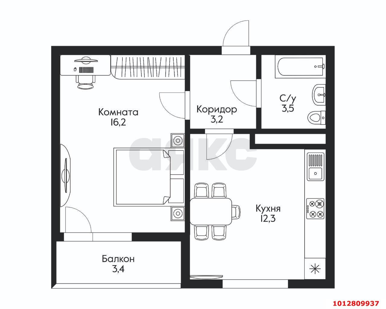 Фото №12: 1-комнатная квартира 38 м² - Яблоновский, ул. Гагарина, 192к3