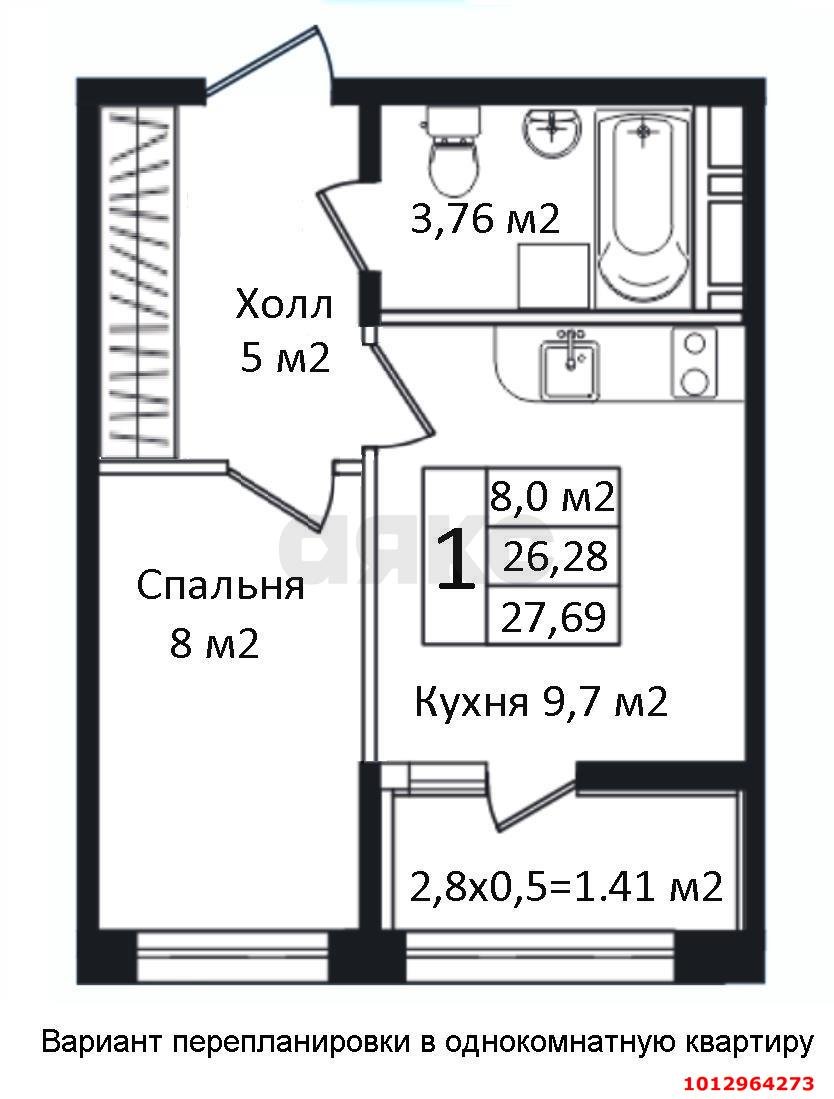 Фото №9: Студия 27 м² - Новая Адыгея, жилой комплекс Мега-Победа, ул. Береговая, 3к13