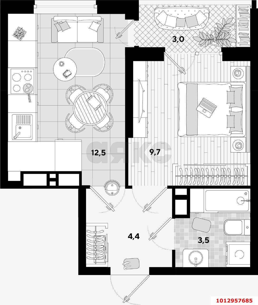 Фото №8: 1-комнатная квартира 33 м² - Краснодар, жилой комплекс Самолёт-2, ул. Западный Обход, 57к3