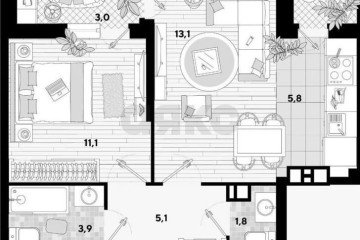 Фото №2: 1-комнатная квартира 41 м² - Краснодар, мкр. жилой комплекс Самолёт-3, ул. Ивана Беличенко, 83