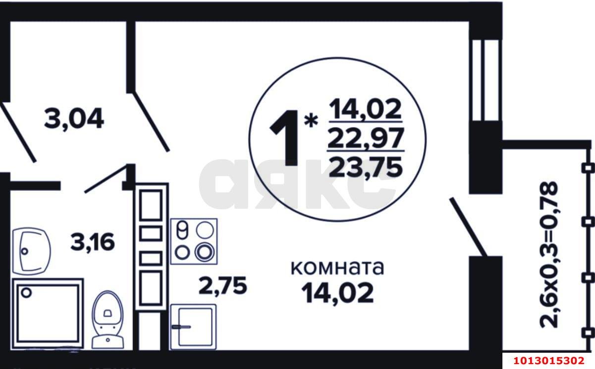 Фото №8: Студия 23 м² - Краснодар, Музыкальный, ул. Российская, 257/7лит1